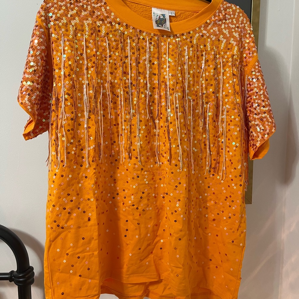 Queen of Sparkles Orange Sequin T-Shirt